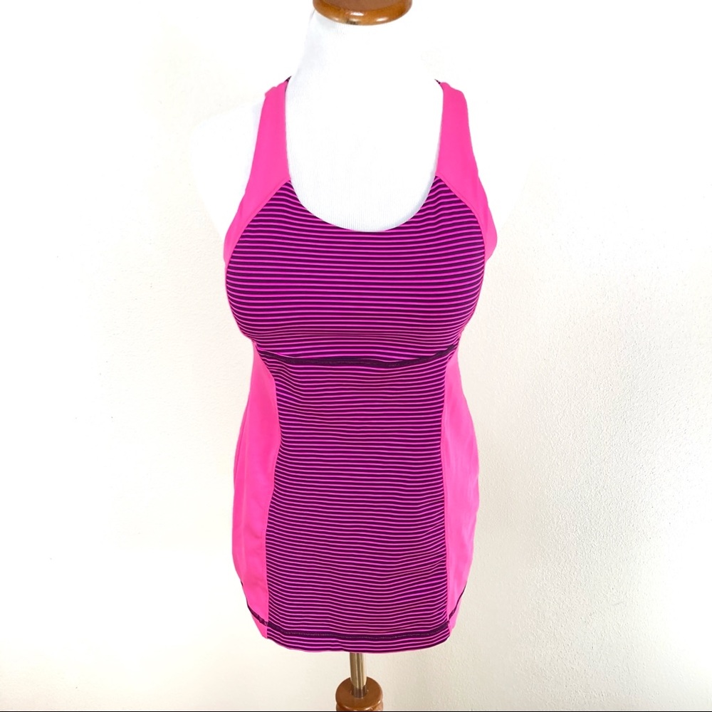 Lululemon Energy Tank Hyper Stripe Raspberry Light Strappy Back Top Women’s Sz 6